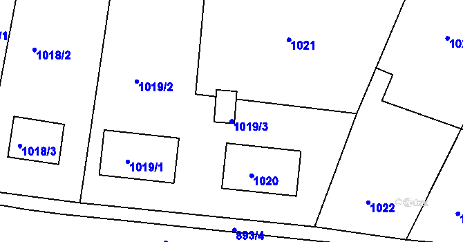Parcela st. 1019/3 v KÚ Habartov, Katastrální mapa