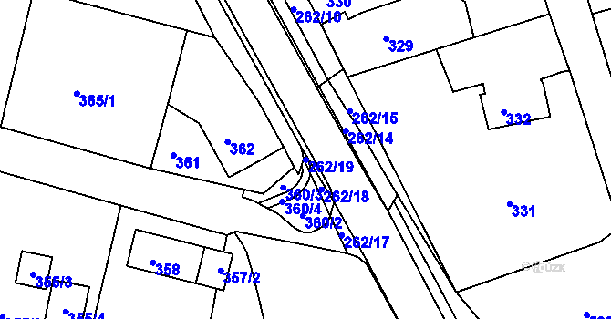 Parcela st. 262/19 v KÚ Habartov, Katastrální mapa