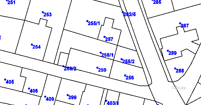 Parcela st. 258/1 v KÚ Habartov, Katastrální mapa