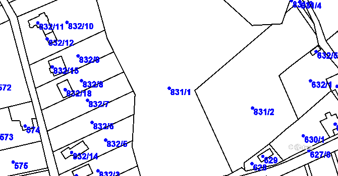 Parcela st. 831/1 v KÚ Habartov, Katastrální mapa
