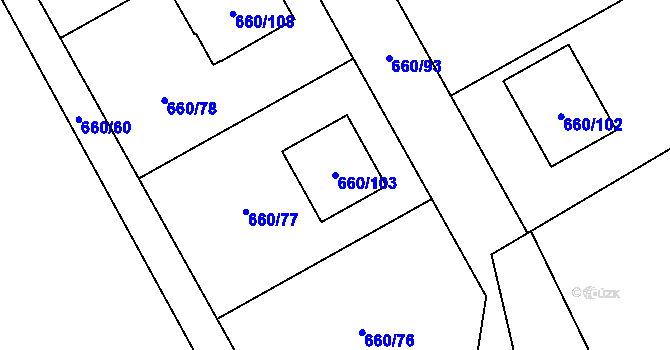 Parcela st. 660/103 v KÚ Habartov, Katastrální mapa