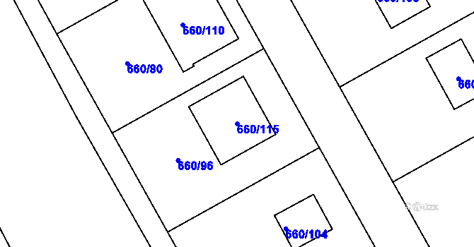 Parcela st. 660/115 v KÚ Habartov, Katastrální mapa