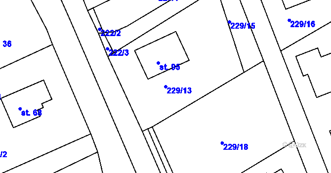 Parcela st. 229/13 v KÚ Habrek, Katastrální mapa
