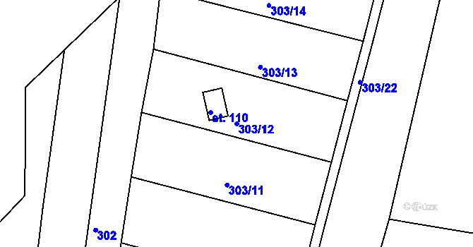 Parcela st. 303/12 v KÚ Habrek, Katastrální mapa