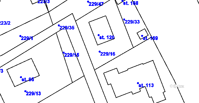 Parcela st. 229/16 v KÚ Habrek, Katastrální mapa