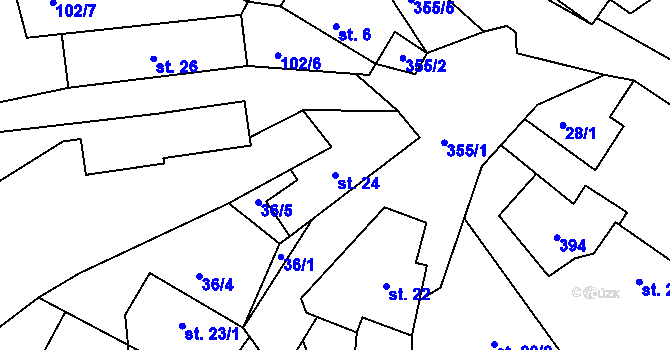 Parcela st. 24 v KÚ Obrvaň, Katastrální mapa