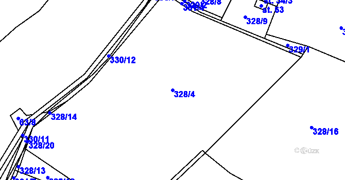 Parcela st. 328/4 v KÚ Obrvaň, Katastrální mapa