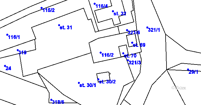 Parcela st. 116/2 v KÚ Souboř, Katastrální mapa