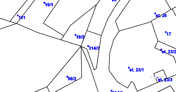 Parcela st. 314/2 v KÚ Souboř, Katastrální mapa