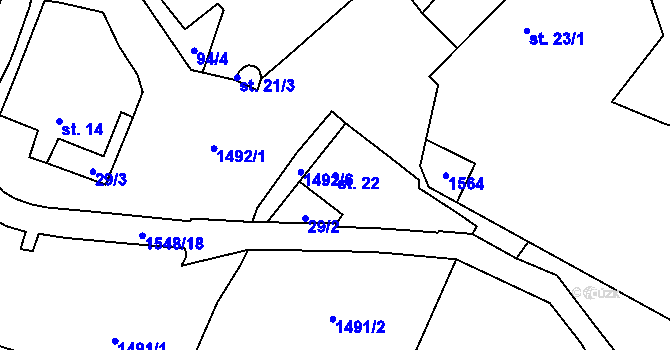 Parcela st. 22 v KÚ Habrovany u Řehlovic, Katastrální mapa