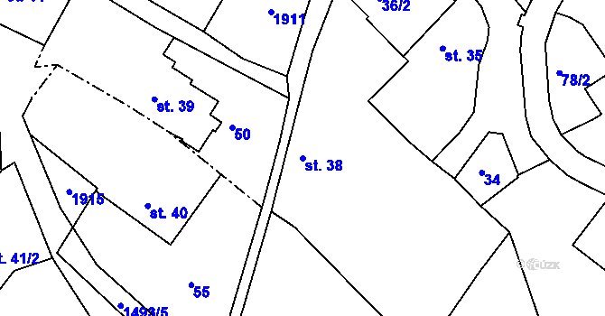 Parcela st. 38 v KÚ Habrovany u Řehlovic, Katastrální mapa