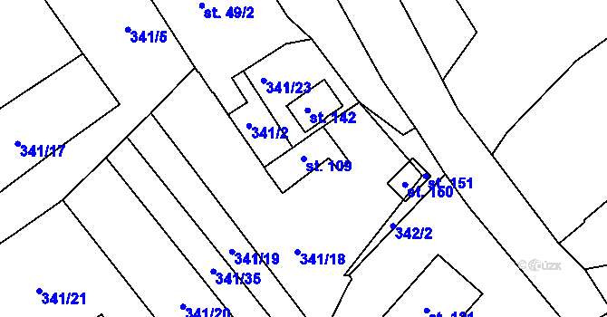 Parcela st. 109 v KÚ Habrovany u Řehlovic, Katastrální mapa