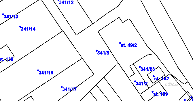 Parcela st. 341/5 v KÚ Habrovany u Řehlovic, Katastrální mapa