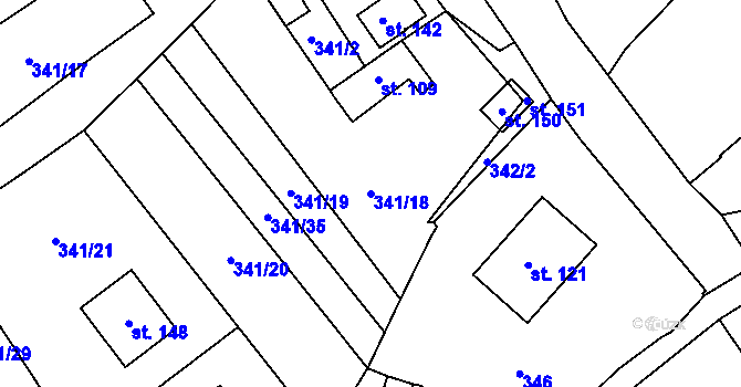 Parcela st. 341/18 v KÚ Habrovany u Řehlovic, Katastrální mapa