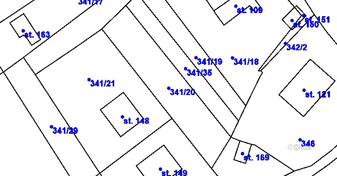 Parcela st. 341/20 v KÚ Habrovany u Řehlovic, Katastrální mapa