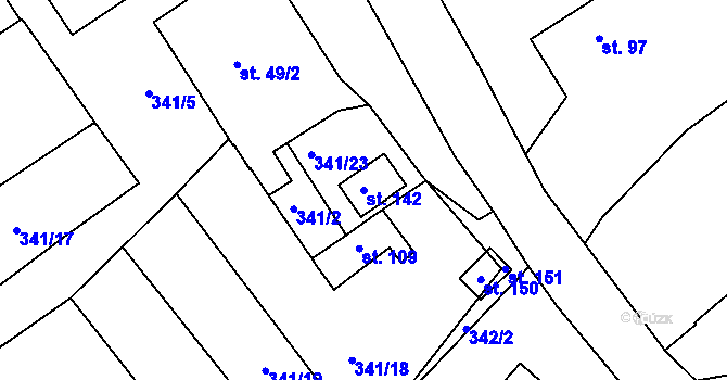 Parcela st. 142 v KÚ Habrovany u Řehlovic, Katastrální mapa