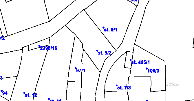 Parcela st. 9/2 v KÚ Habrovany, Katastrální mapa