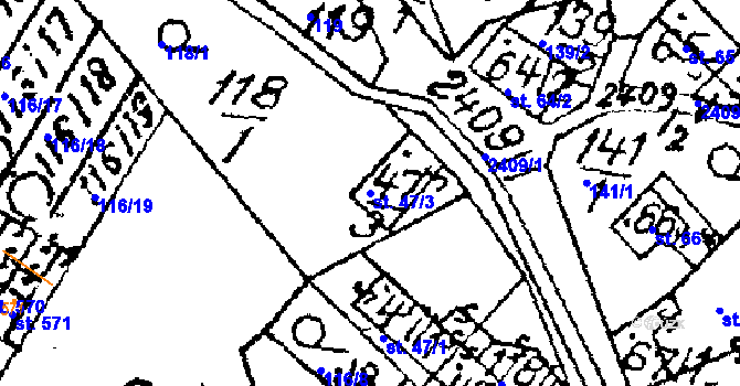 Parcela st. 47/3 v KÚ Habrovany, Katastrální mapa
