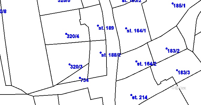 Parcela st. 188/2 v KÚ Habrovany, Katastrální mapa