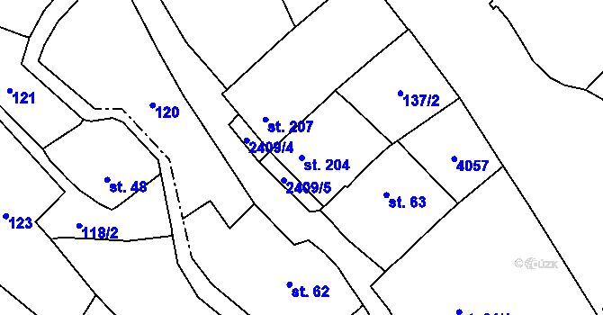 Parcela st. 204 v KÚ Habrovany, Katastrální mapa