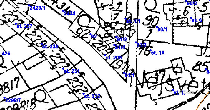 Parcela st. 209 v KÚ Habrovany, Katastrální mapa