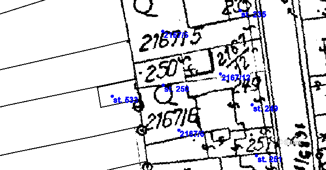 Parcela st. 250 v KÚ Habrovany, Katastrální mapa