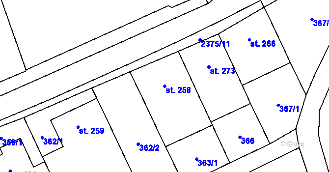 Parcela st. 258 v KÚ Habrovany, Katastrální mapa