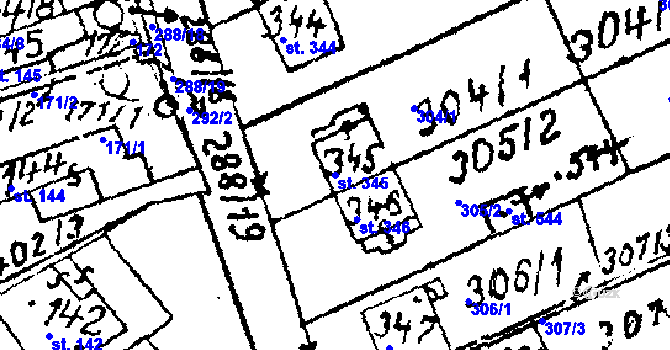 Parcela st. 345 v KÚ Habrovany, Katastrální mapa