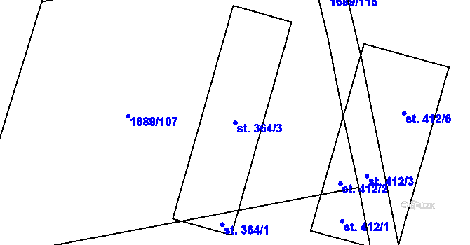Parcela st. 364/3 v KÚ Habrovany, Katastrální mapa