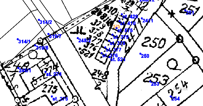 Parcela st. 376 v KÚ Habrovany, Katastrální mapa