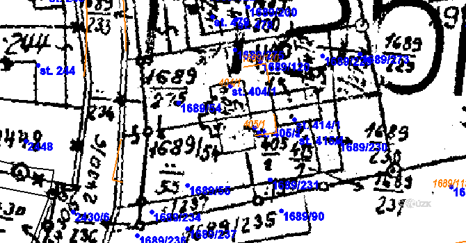 Parcela st. 404/1 v KÚ Habrovany, Katastrální mapa