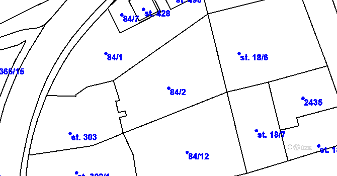 Parcela st. 84/2 v KÚ Habrovany, Katastrální mapa