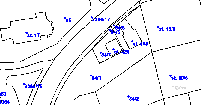 Parcela st. 84/7 v KÚ Habrovany, Katastrální mapa