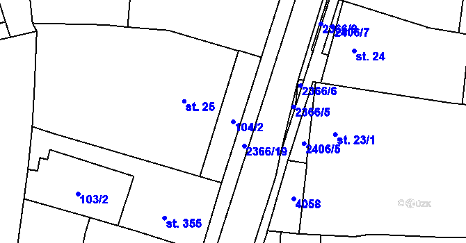 Parcela st. 104/2 v KÚ Habrovany, Katastrální mapa