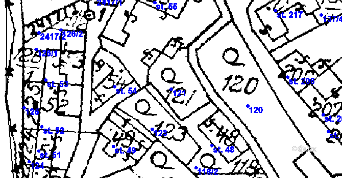 Parcela st. 121 v KÚ Habrovany, Katastrální mapa