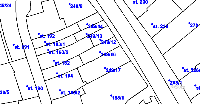 Parcela st. 249/16 v KÚ Habrovany, Katastrální mapa
