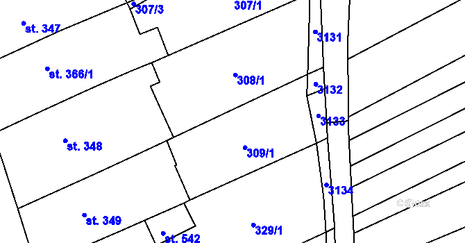 Parcela st. 309/8 v KÚ Habrovany, Katastrální mapa