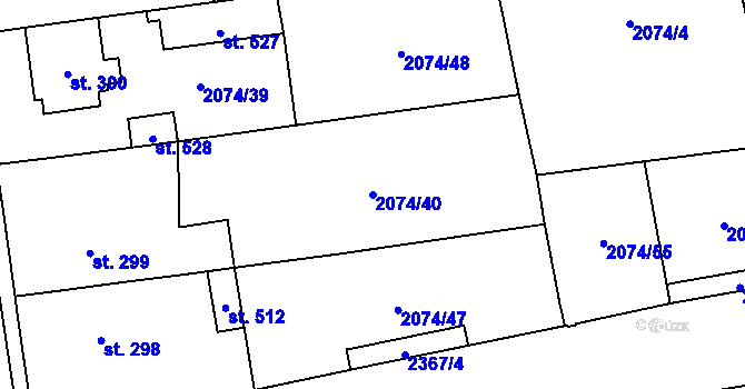 Parcela st. 2074/40 v KÚ Habrovany, Katastrální mapa
