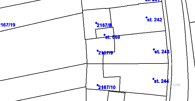 Parcela st. 2167/9 v KÚ Habrovany, Katastrální mapa