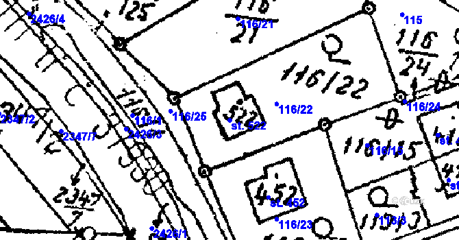 Parcela st. 522 v KÚ Habrovany, Katastrální mapa