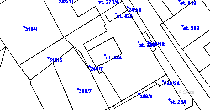 Parcela st. 484 v KÚ Habrovany, Katastrální mapa