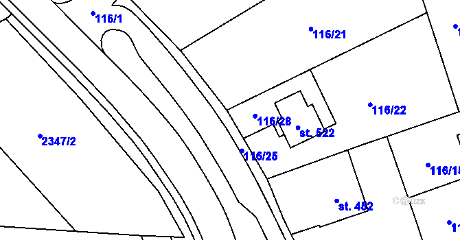 Parcela st. 116/25 v KÚ Habrovany, Katastrální mapa