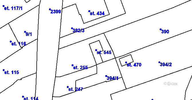 Parcela st. 545 v KÚ Habrovany, Katastrální mapa
