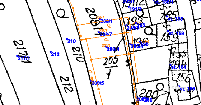 Parcela st. 208/1 v KÚ Habrovany, Katastrální mapa
