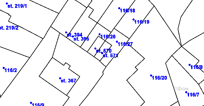 Parcela st. 571 v KÚ Habrovany, Katastrální mapa
