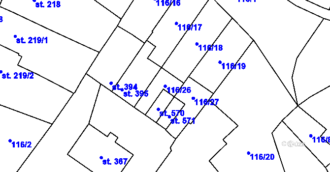 Parcela st. 116/26 v KÚ Habrovany, Katastrální mapa