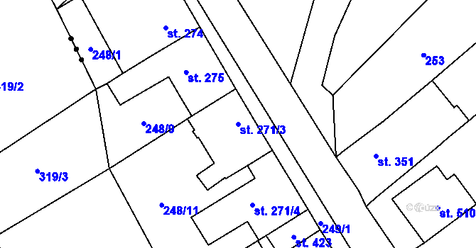 Parcela st. 271/3 v KÚ Habrovany, Katastrální mapa