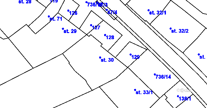 Parcela st. 30 v KÚ Olšany, Katastrální mapa