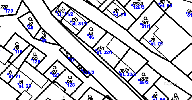 Parcela st. 32/1 v KÚ Olšany, Katastrální mapa