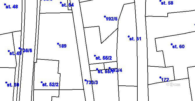 Parcela st. 55/2 v KÚ Olšany, Katastrální mapa